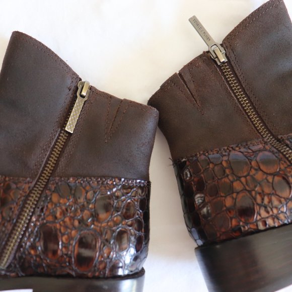 Donald J Pliner Leather Animal Print Moto Boots Brown Size 7.5M - Picture 9 of 9